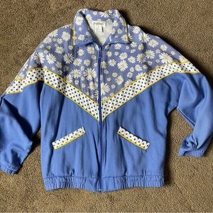 Rafael Sport Full Zip Up Jacket Women's M Orange Blue with Sunflowers EUC